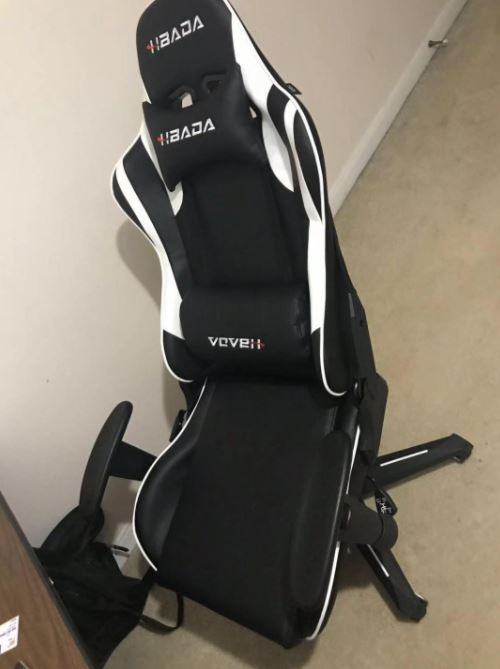 Hbada top best budget gaming chair with footrest grey white and black colour image pic