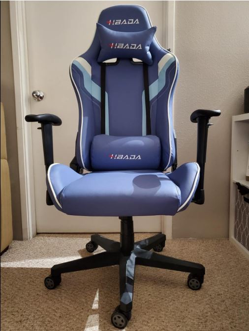 Hbada pc heavy duty ergonomic gaming chair with footrest navy blue colour image picture