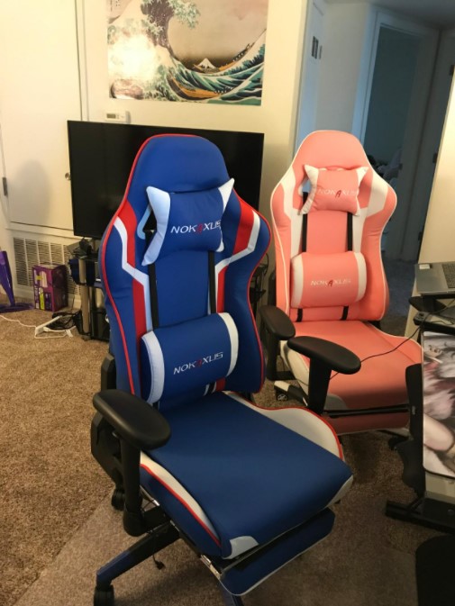 Nokaxus Gaming chair pink color and blue color along