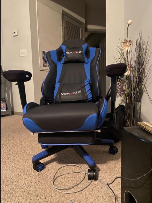 Nokaxus Gaming chair reclined lean backwards blue color