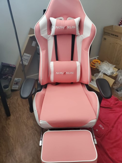 gaming chair pink with footrest