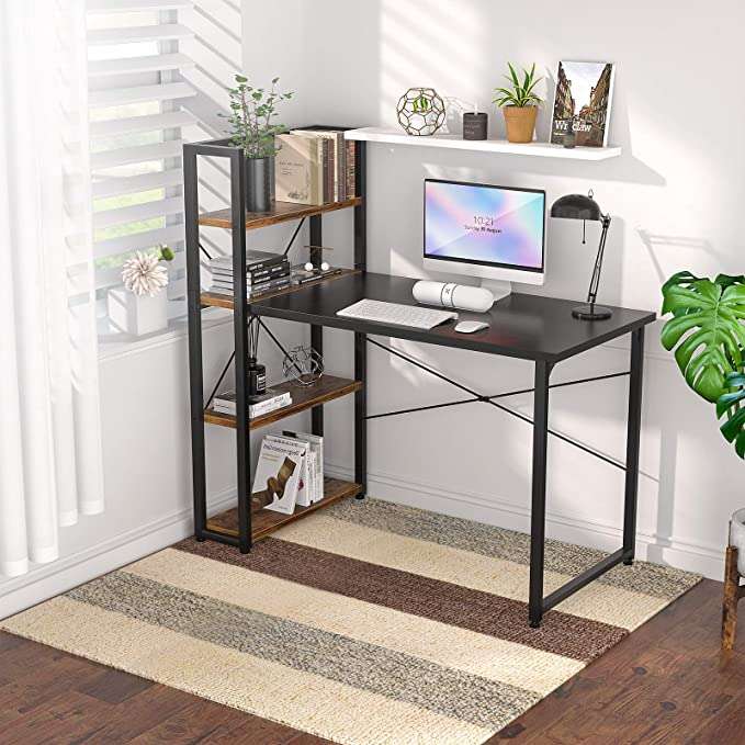computer pc desk table with storage shelves