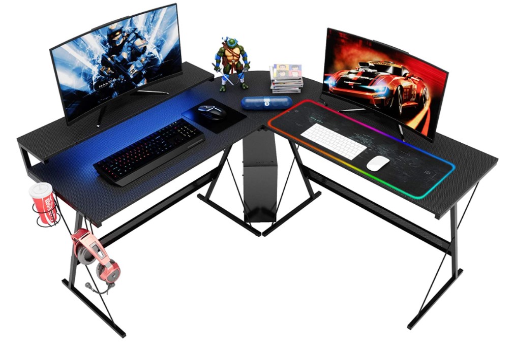 Bestier L shaped led Gaming Computer pc desk with rgb strips