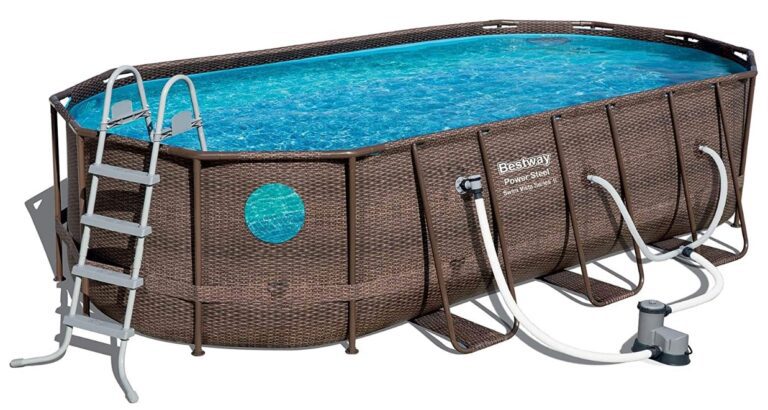Bestway 56717E Power Steel Swim Vista 18' x 9' x 48" Outdoor Oval Above Ground Swimming Pool Set with 1500 GPH Filter Pump, Pool Cover, and Ladder