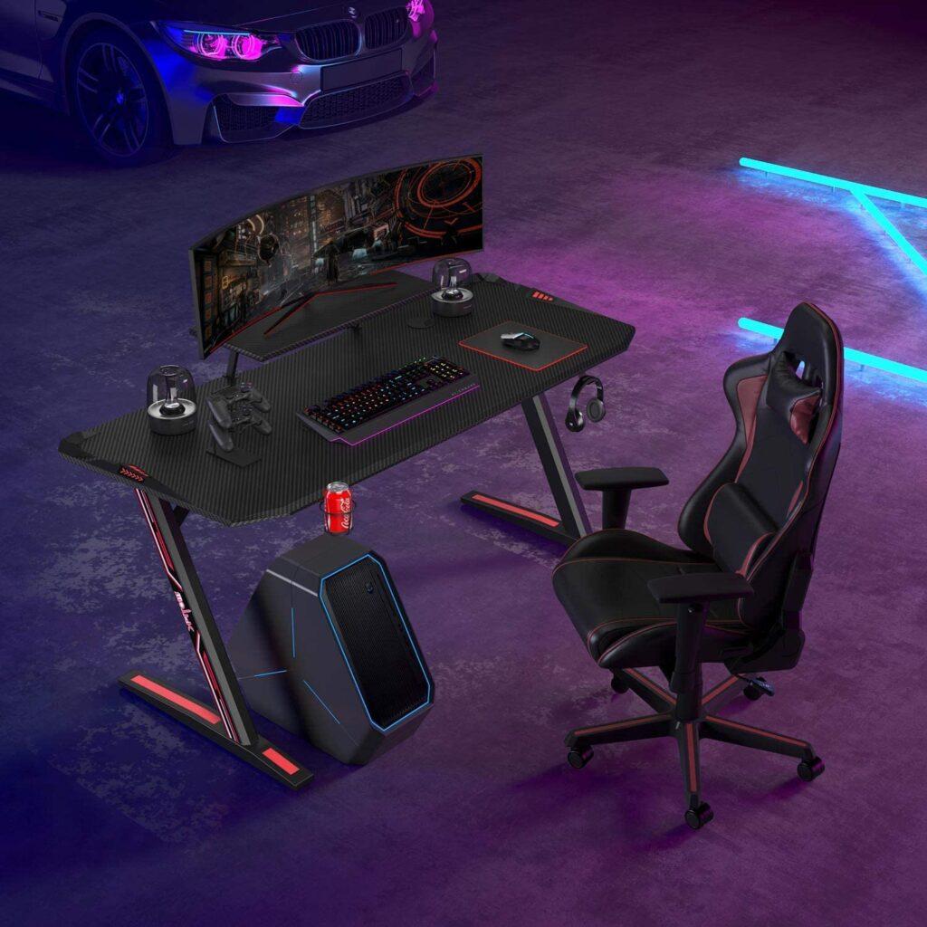 MOTPK Gaming Desk 60 inch Z shaped carbon coated with monitor shelf