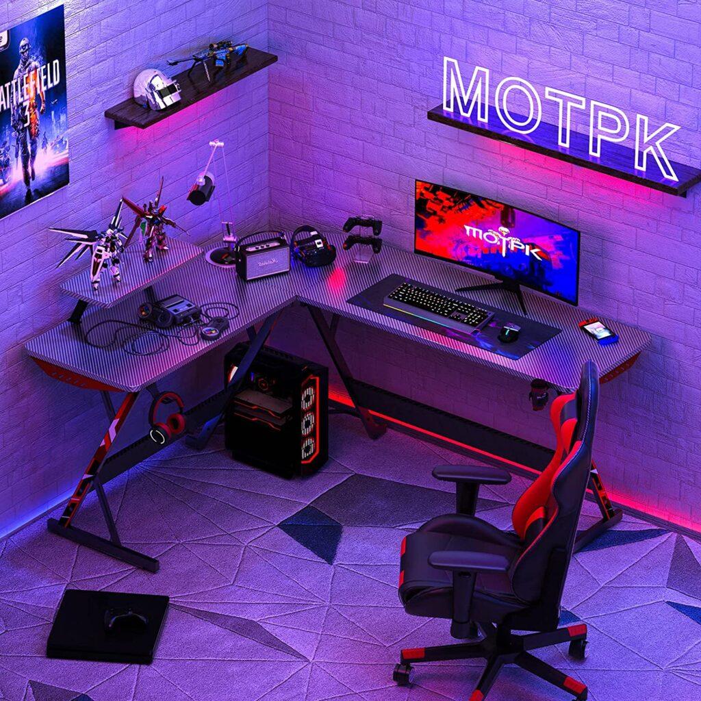 MOTPK Gaming Desk L shaped 58 inch with monitor shelf