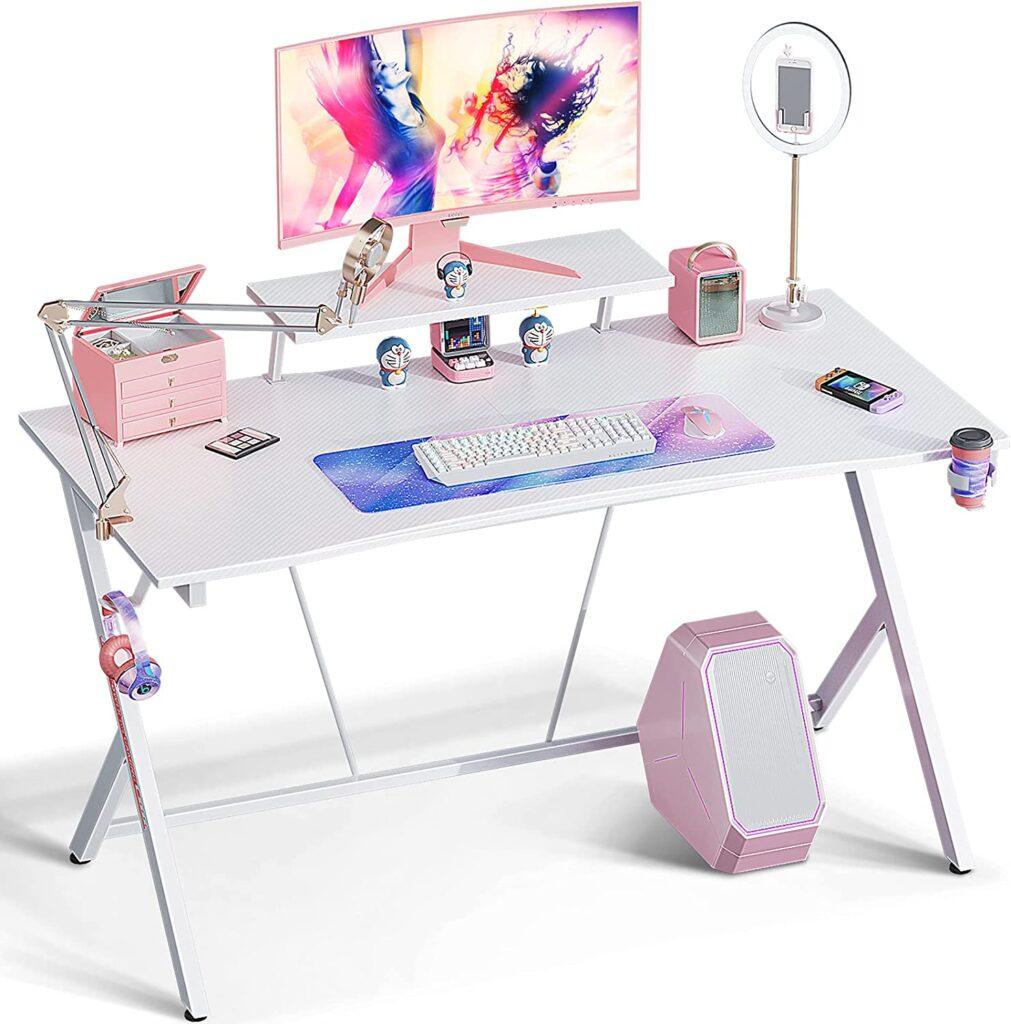 MOTPK white gaming desk 55 inch with monitor shelf