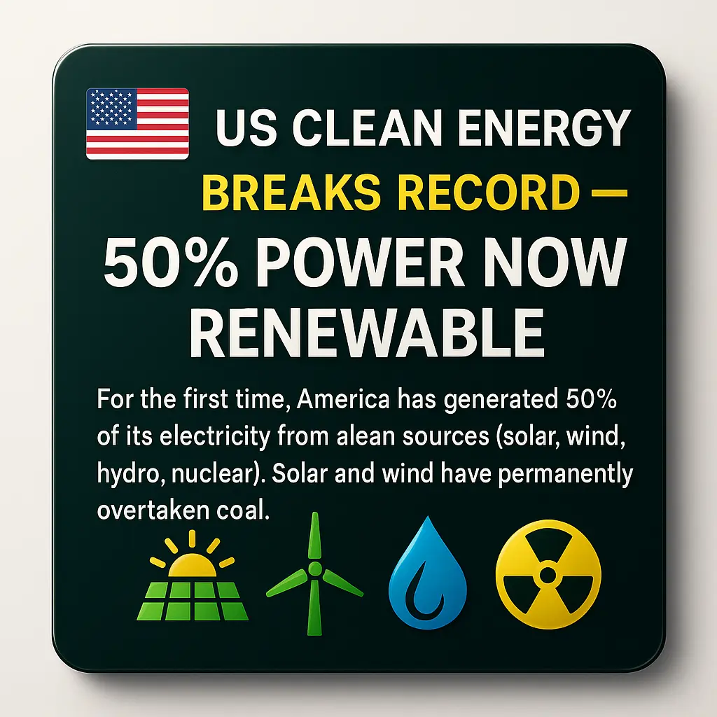 United States Achieves Historic 50% Clean Energy Benchmark